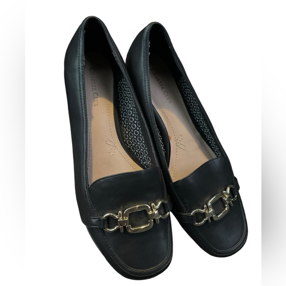 Charter Club ladies black gold chain round toe loafers flats shoes size 10 NEW